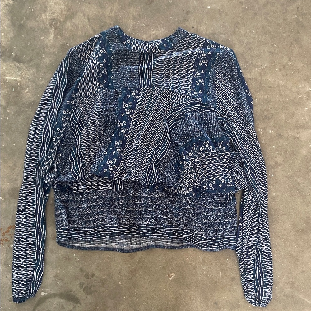 O'Neill Navy & White Patchwork-Print Long Sleeve Top